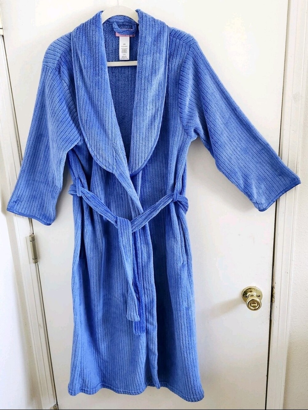 Vintage Whispers Blue Soft Warm Fuzzy Tie Wrap Robe Kimono Women's Sz M Pockets
